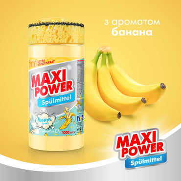 Maxi Power Banana Dishwashing Liquid with Sponge, 1000 mL - Image 2