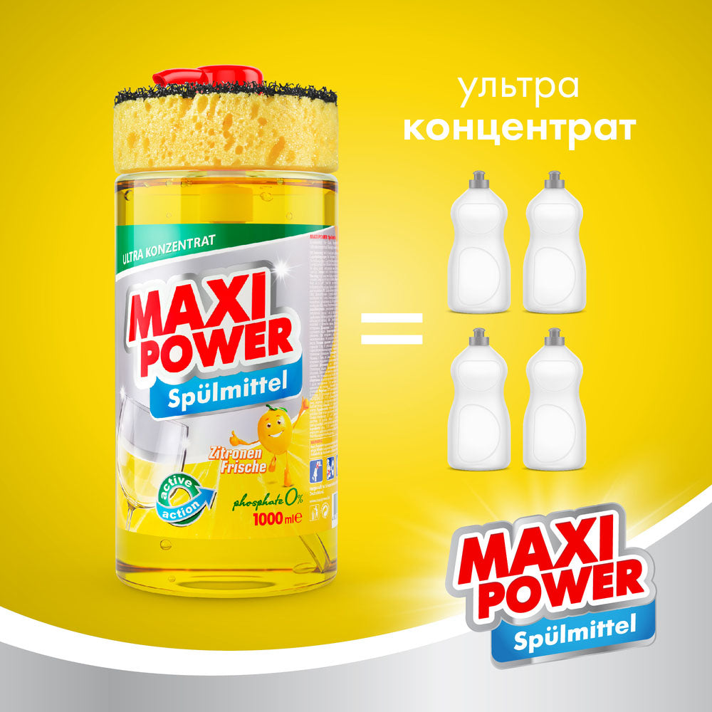 Maxi Power Lemon Dishwashing Liquid with Sponge, 1000 mL - Image 3