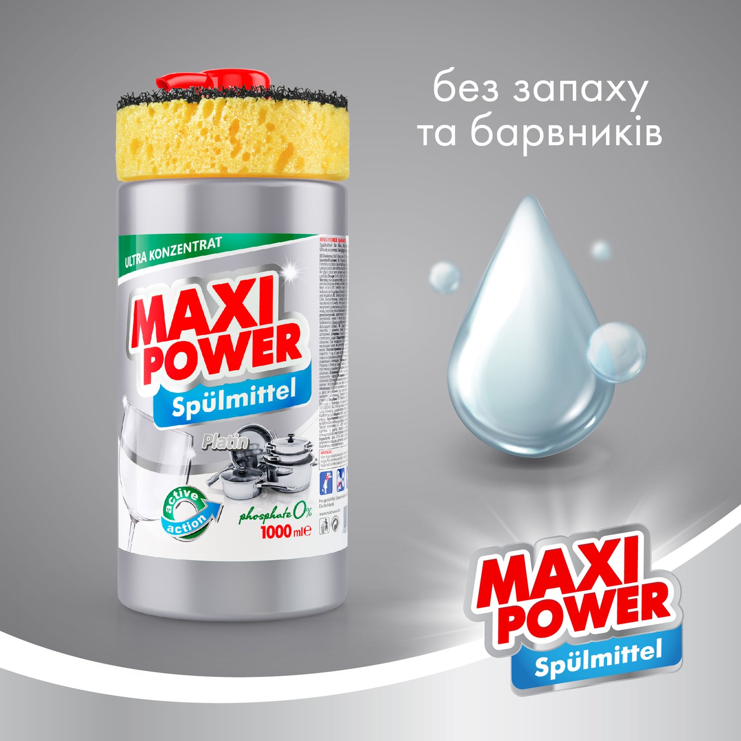 Maxi Power Platinum Dishwashing Liquid with Sponge, 1000 mL - Image 2