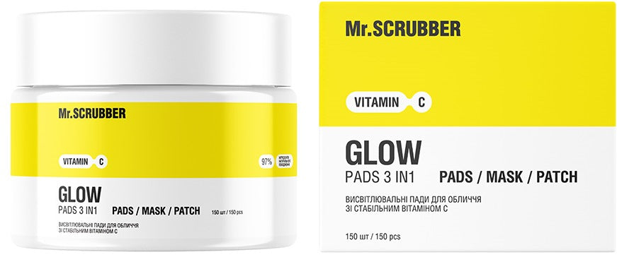 Mr. Scrubber Glow Pads 3-in-1 Brightening Face Pads with Stable Vitamin C, 150 pcs