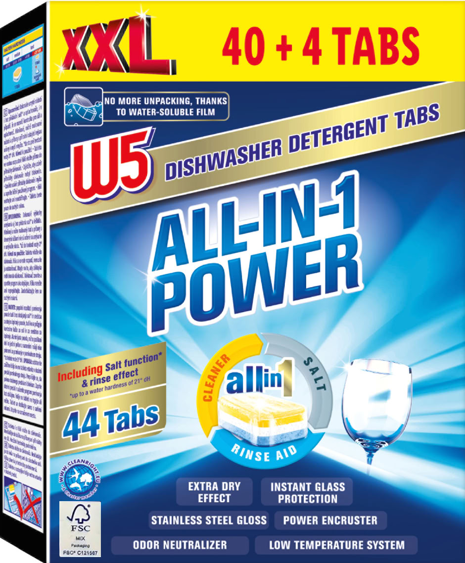 W5 All-in-1 Power Dishwasher Tablets, 44 pcs (Price per 1 pc)