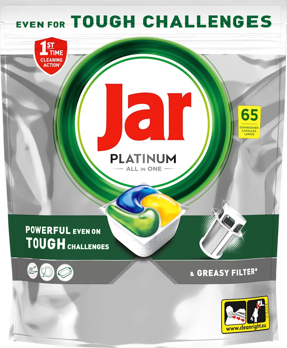 Jar Platinum All in One Lemon Dishwasher Capsules, 65 pcs (Price per 1 pc)