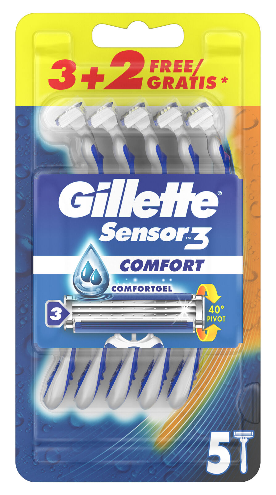 Gillette Sensor 3 Comfort Razors, 5 pcs