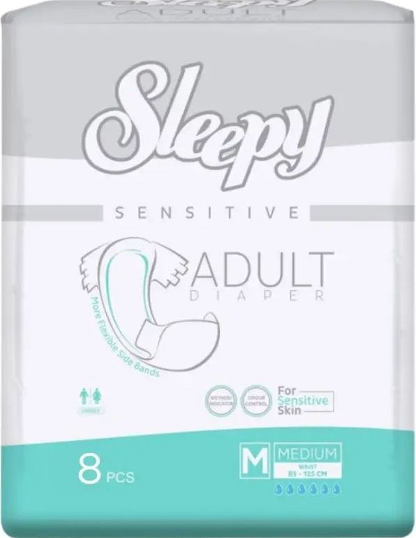 Sleepy Sensitive Adult Medium Adult Diapers, 85-125 cm, Absorbency 6, 8 pcs