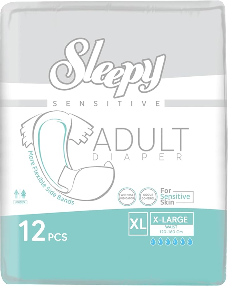 Sleepy Sensitive Adult X-Large Adult Diapers, 120-160 cm, Absorbency 6, 12 pcs