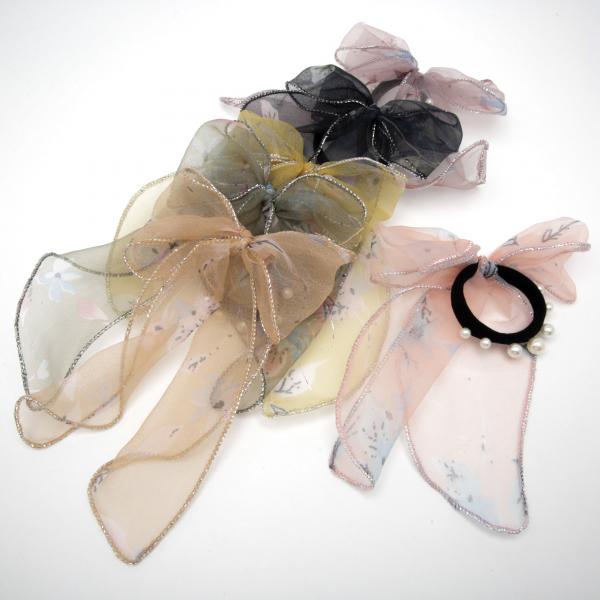 Kids' Fabric Hair Tie with Beads and Bow 6-4325, 12 x 18 cm (Price per 1 pc)