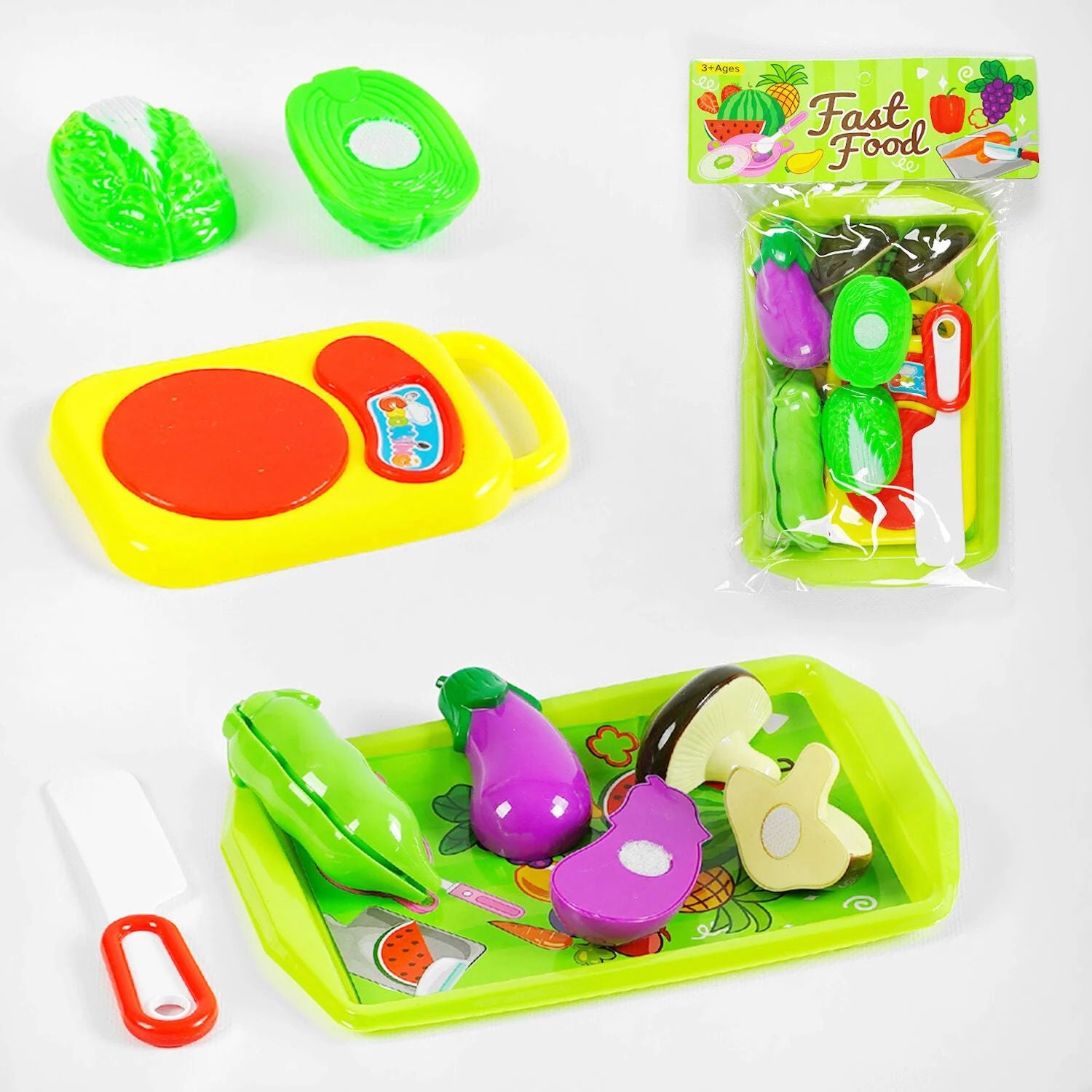 M 110 Fast Food Hook-and-Loop Pretend Vegetable Cutting Set