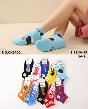 Fashion SN5100 Women's Short Socks with Sweets & Drinks Print, Size 36-41, 10 pcs - Image 2