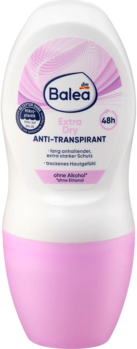 Balea Extra Dry Women's Roll-On Deodorant Antiperspirant, 50 mL
