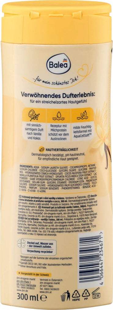 Balea Vanilla & Coconut Shower Cream Gel, 300 mL - Image 2
