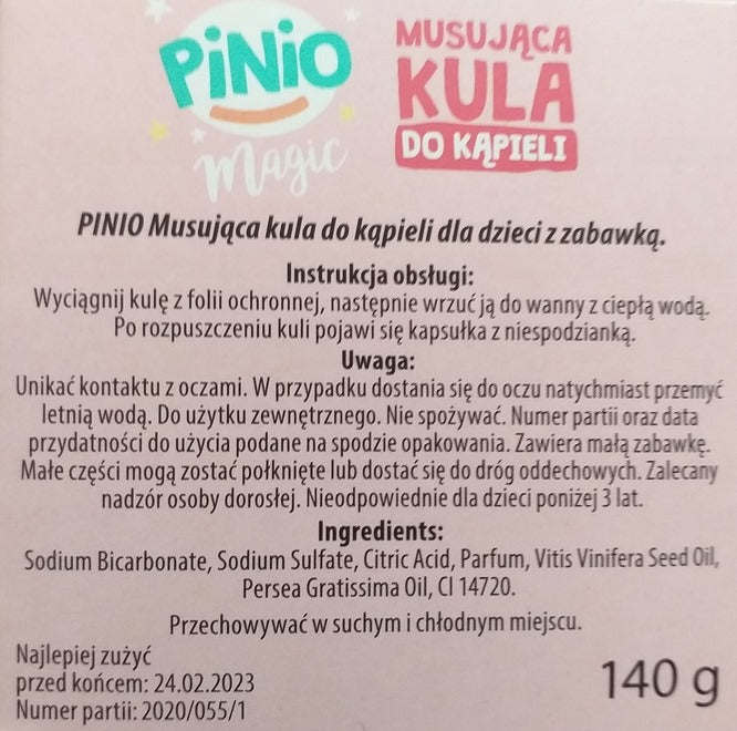 Pinio Magic Pink Kids Fizzing Bath Bomb with Surprise, 140 g - Image 3