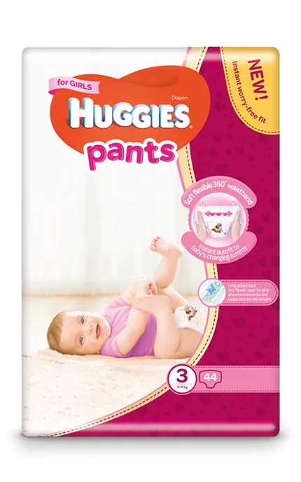 Huggies Pants Box (3) 6-11 for Girls Baby Pull-Up Diaper Pants, 44 pcs