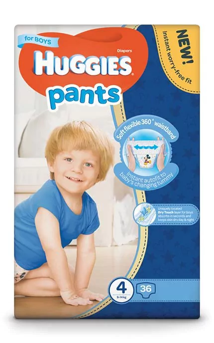Huggies Pants Box (4) 9-14 for Boys Baby Pull-Up Diaper Pants, 36 pcs