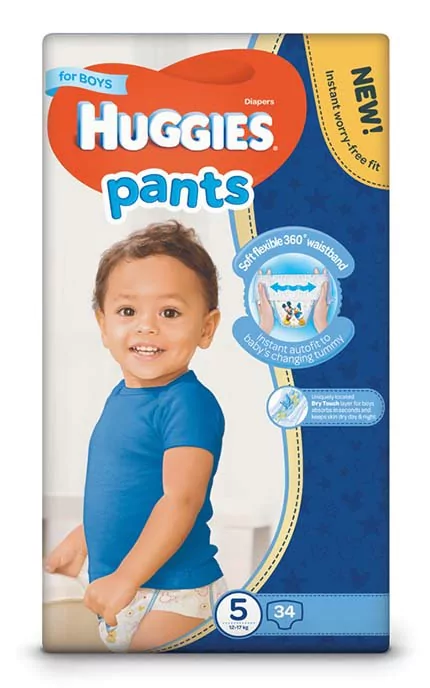 Huggies Pants Box (5) 12-17 for Boys Baby Pull-Up Diaper Pants, 34 pcs