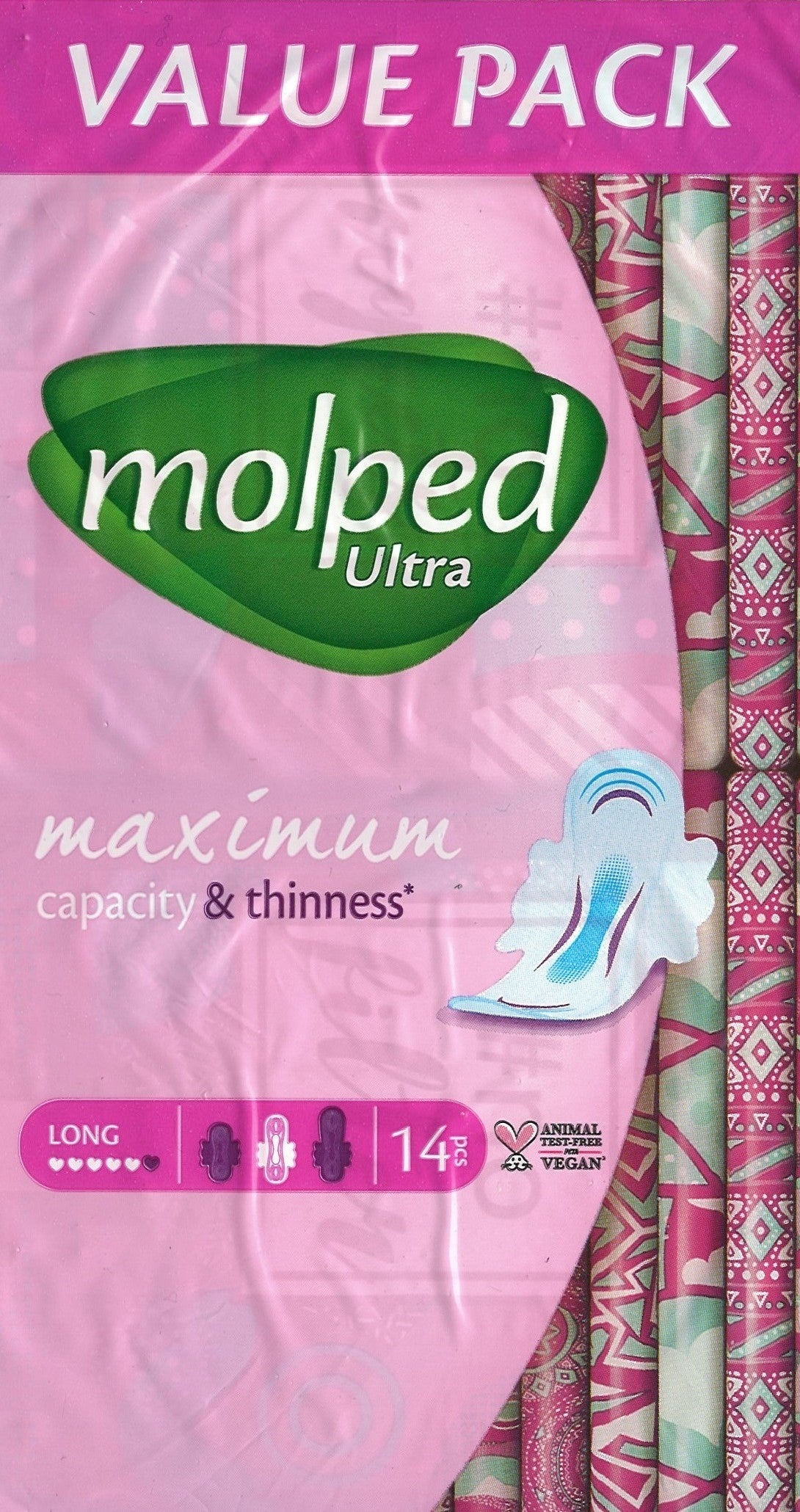 Molped Ultra Duo Long 5-Drop Sanitary Pads, 14 pcs