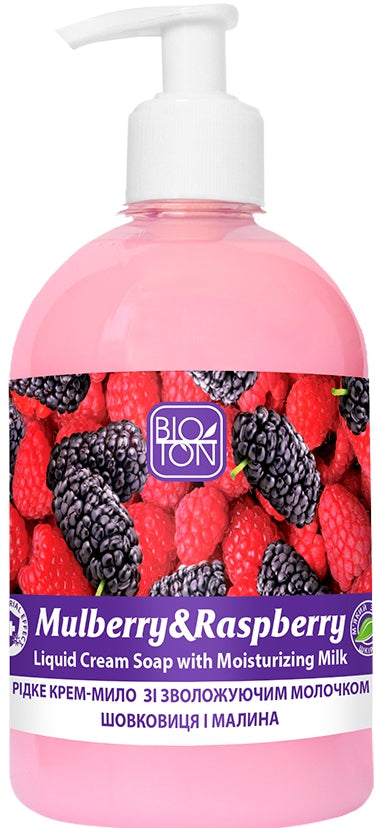 Bioton Cosmetics Mulberry & Raspberry Moisturizing Milk Liquid Cream Soap with Pump, 500 mL
