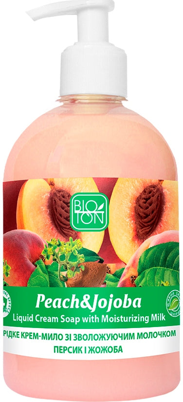 Bioton Cosmetics Peach & Jojoba Moisturizing Milk Liquid Cream Soap with Pump, 500 mL