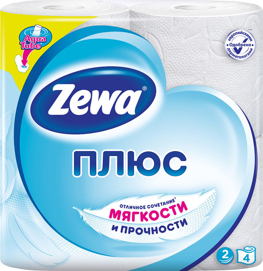 Zewa Plus White 2-Ply Toilet Paper, 4 Rolls