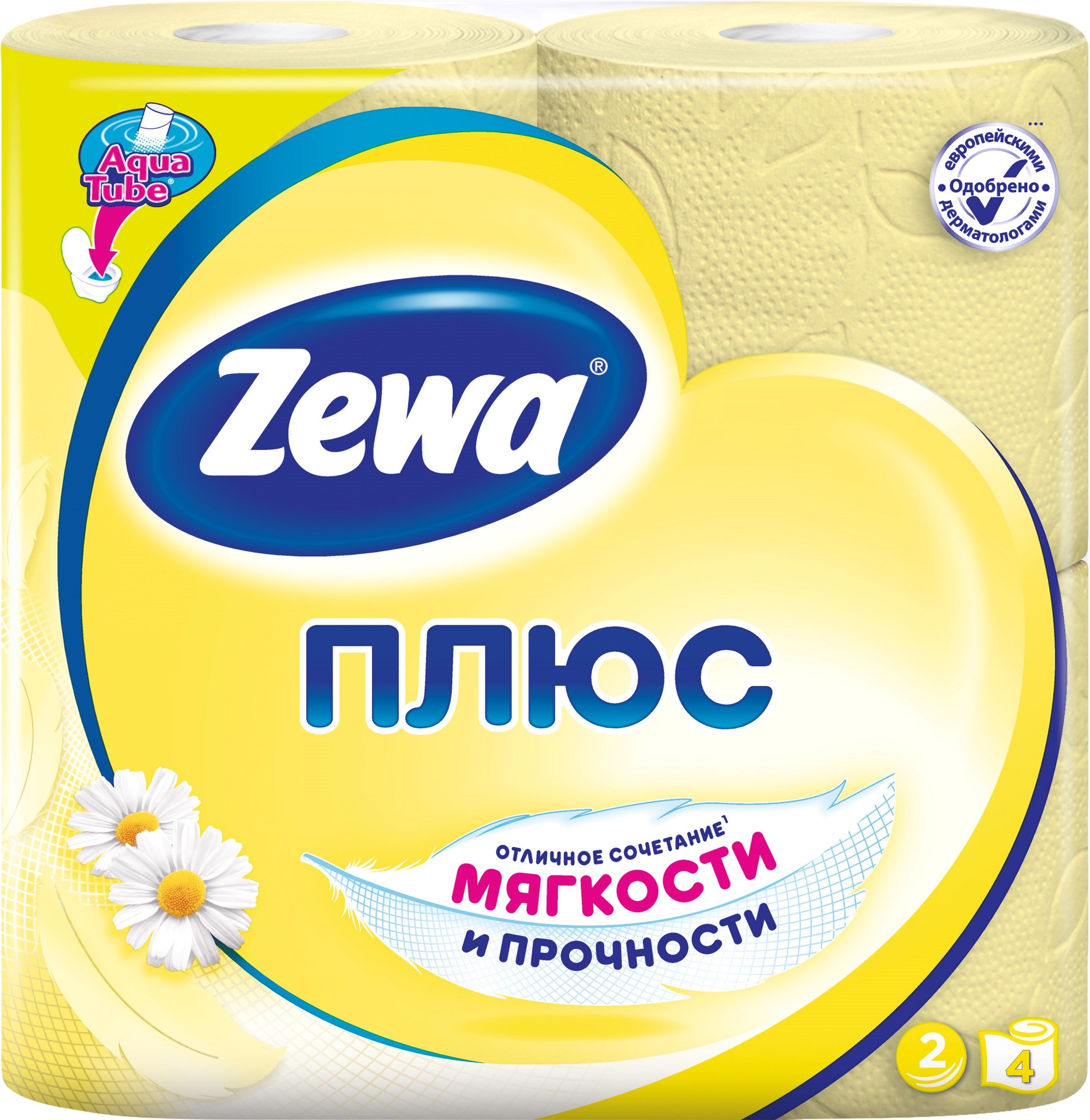 Zewa Plus Chamomile 2-Ply Toilet Paper, 4 Rolls