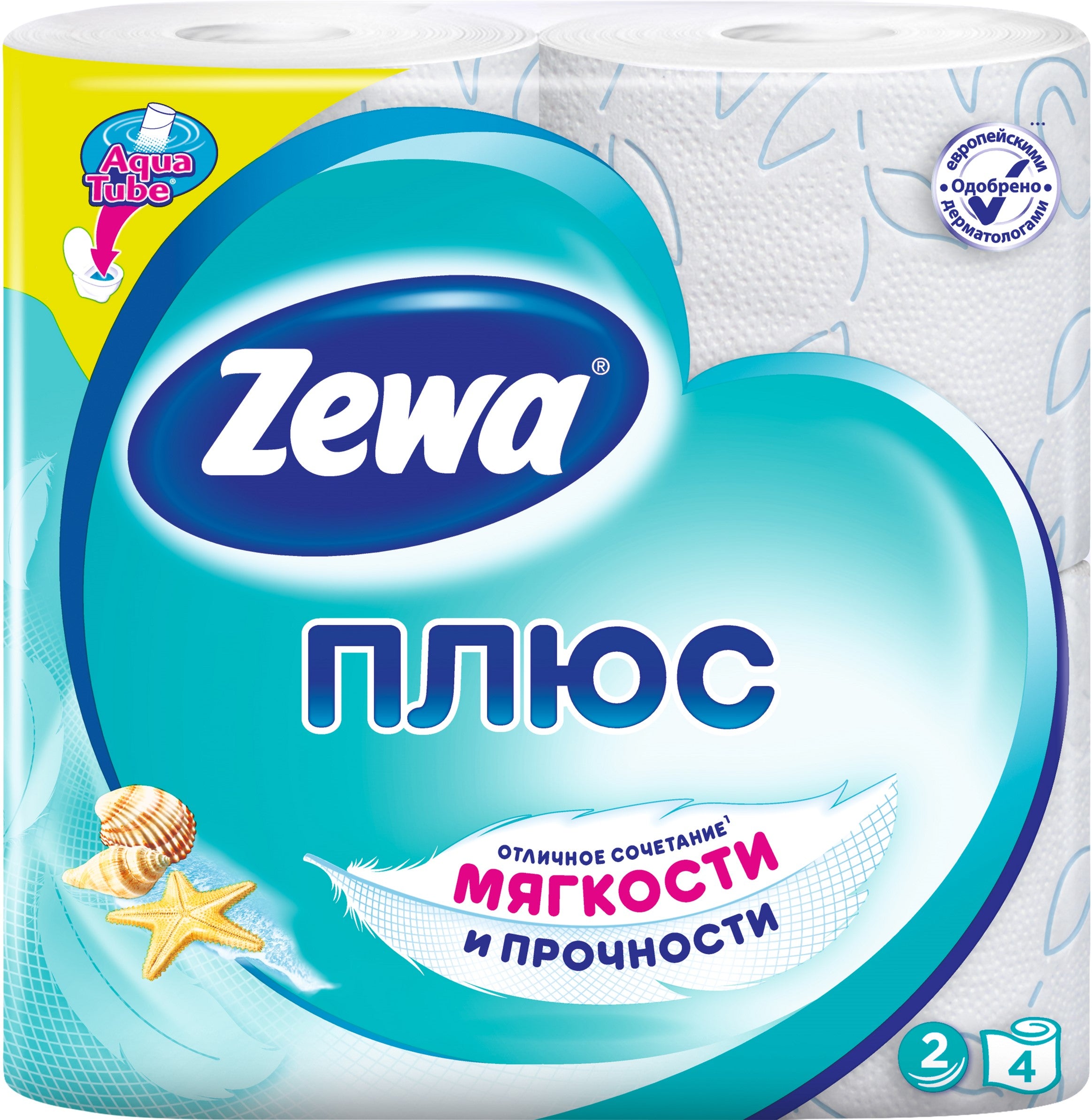 Zewa Plus Ocean Freshness 2-Ply Toilet Paper, 4 Rolls