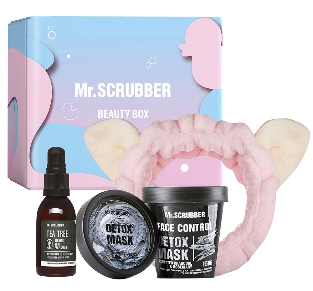 Mr.Scrubber Pure & Detox Women's Gift Set: Face Mask 150 g + Face Cream 55 mL + Hairband