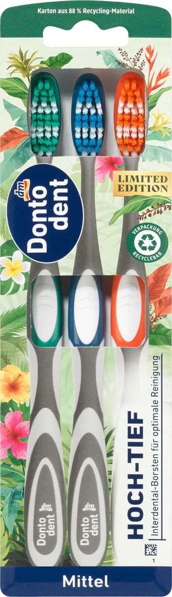 Dontodent High-Low Medium Toothbrushes, 3 pcs