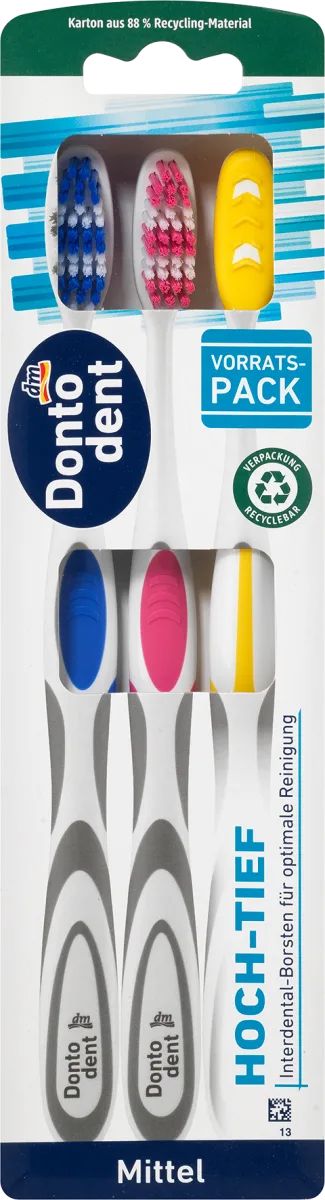 Dontodent High-Low Toothbrush Set, 3 pcs