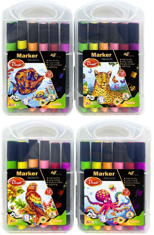 Jumbo TD 8299-12 Brush-Tip Felt Pens, 12 Colors
