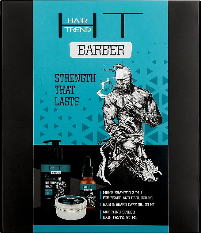 Hair Trend Barbers Men's Hair Care & Styling Gift Set: Shampoo 300 mL, Oil 30 mL & Spider Web Paste 90 mL