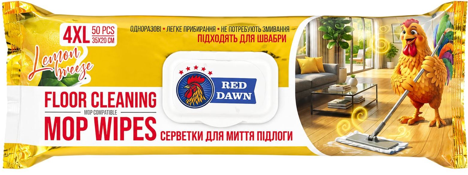 Red Dawn Lemon Breeze Floor Cleaning Wet Wipes, 50 pcs