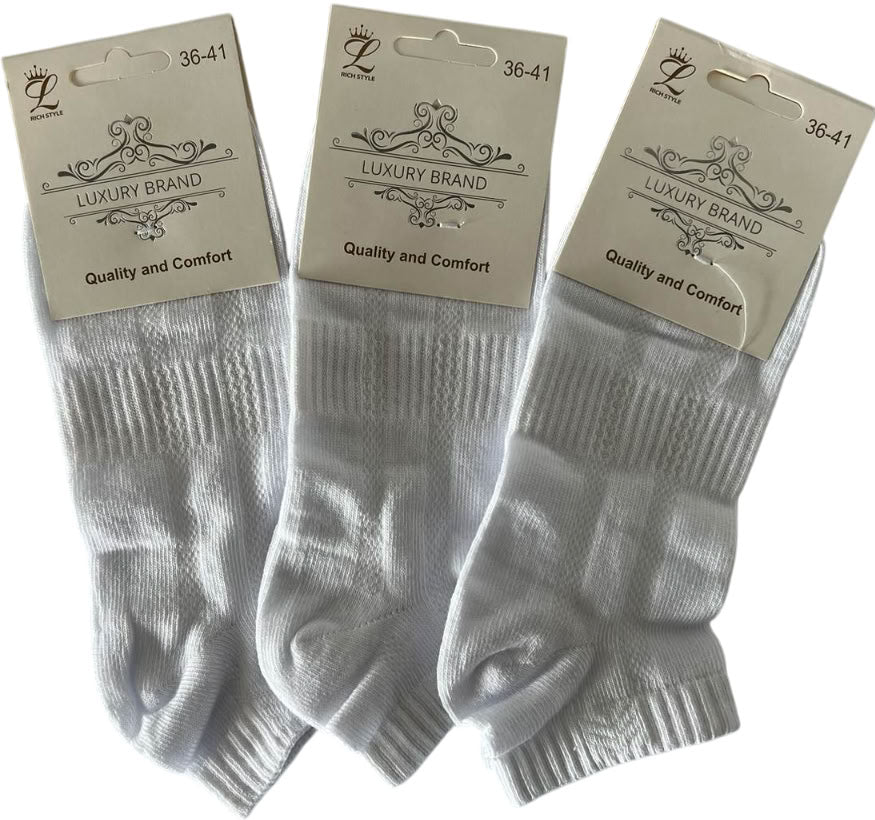 L Luxury Brand Women's Short White Socks, Size 36-41