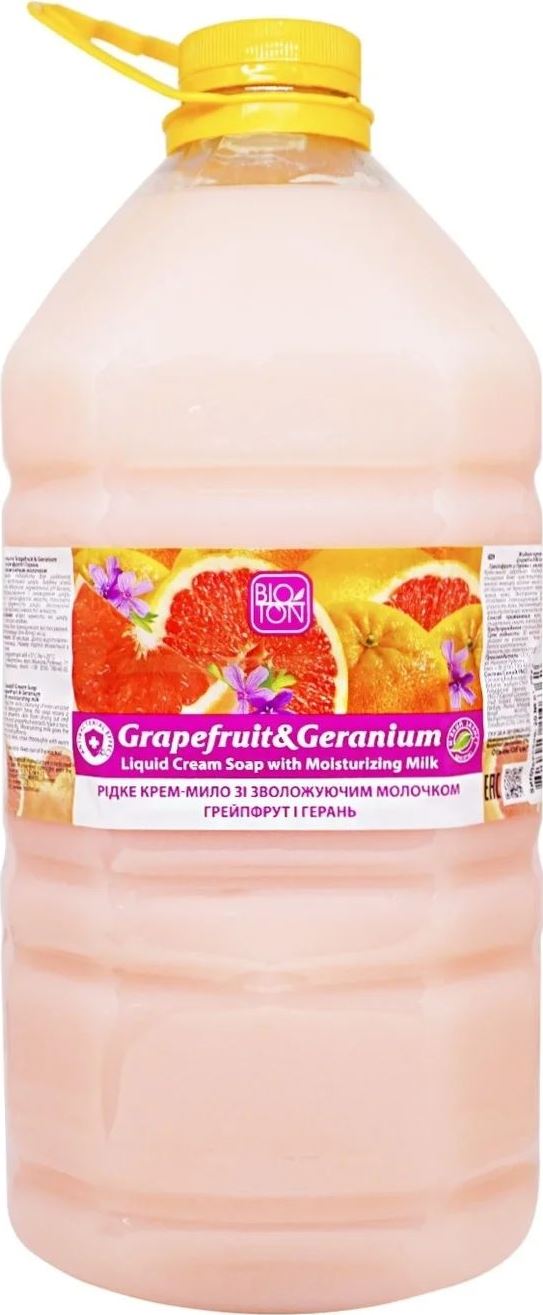 Bioton Cosmetics Grapefruit & Geranium Moisturizing Liquid Cream Soap, 5 L