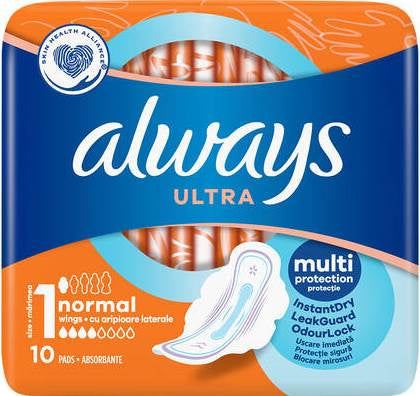 Always Ultra Normal Size 1 Sanitary Pads, 10 pcs