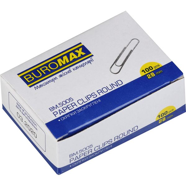 Buromax 5005 Nickel-Plated Paper Clips, 28 mm, 100 pcs