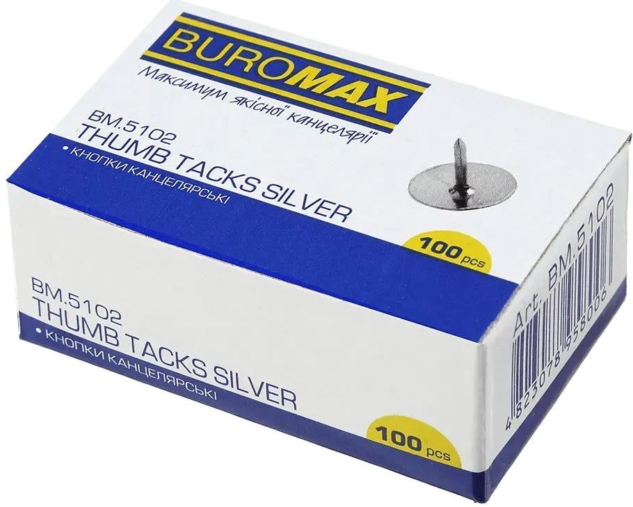 Buromax 5102 Nickel-Plated Push Pins, 100 pcs