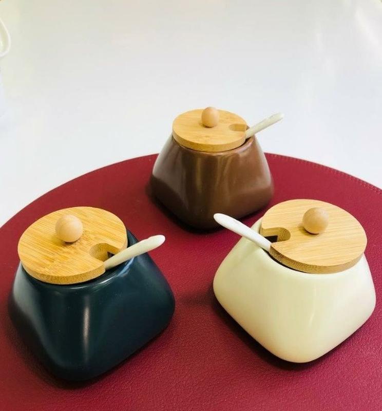 Olens Stockholm Color 102-218 Ceramic Sugar Bowl with Bamboo Lid, 250 mL