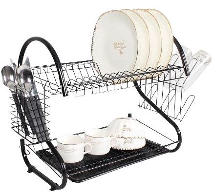Maestro MR-1025-38-Black Two-Tier Dish Rack