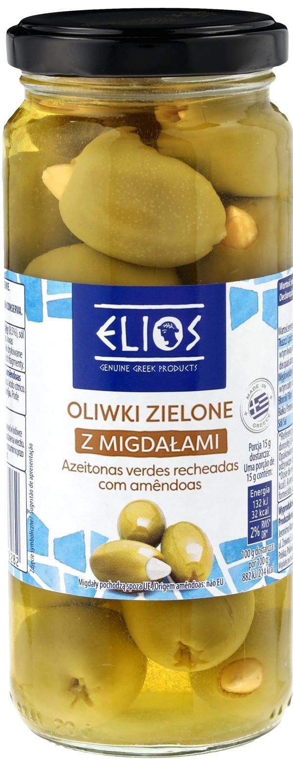 Elios Green Olives Stuffed with Almonds, 340 g