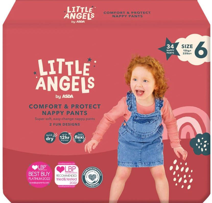 Asda Little Angels Comfort & Protect Size 6 Baby Pull-Up Diaper Pants, 15+ kg, 34 pcs