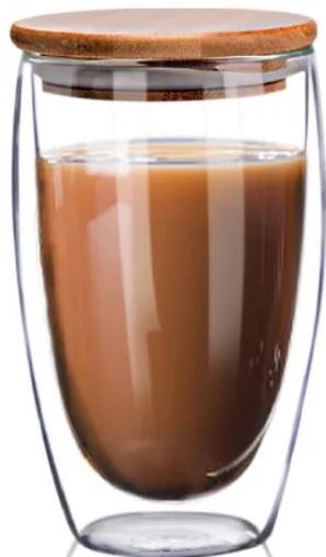 S&T Straniere 201-16 Double-Wall Glass with Bamboo Lid, 420 mL