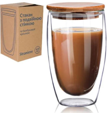 S&T Straniere 201-16 Double-Wall Glass with Bamboo Lid, 420 mL - Image 2