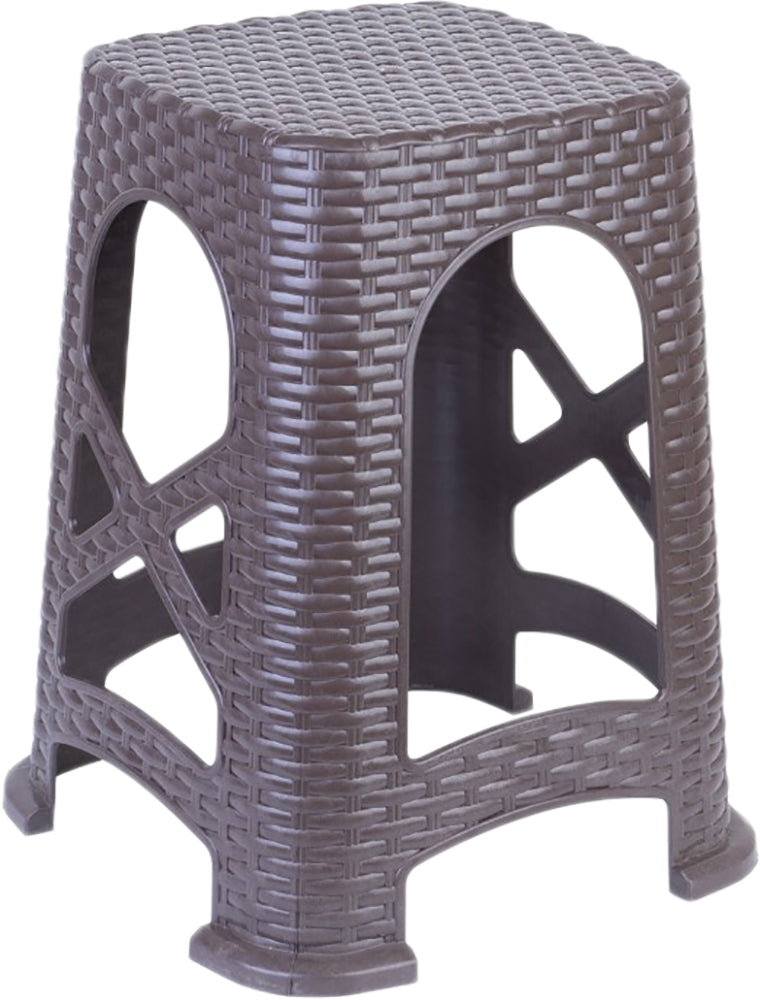 N-92 Large Brown Rattan-Look Plastic Stool