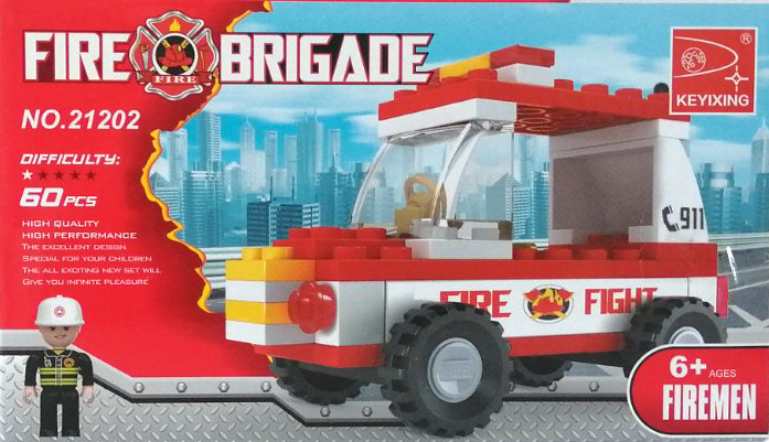 Keyixing Fire Brigade 21202 Firefighting Vehicle Building Set, 60 pcs
