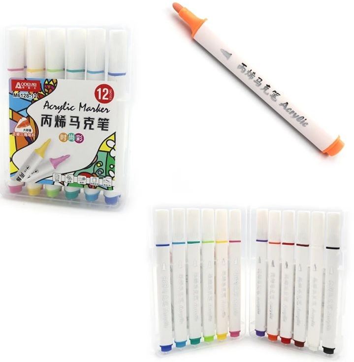 Aodemei M6128-12 Acrylic Sketch Marker Set, 12 Colors