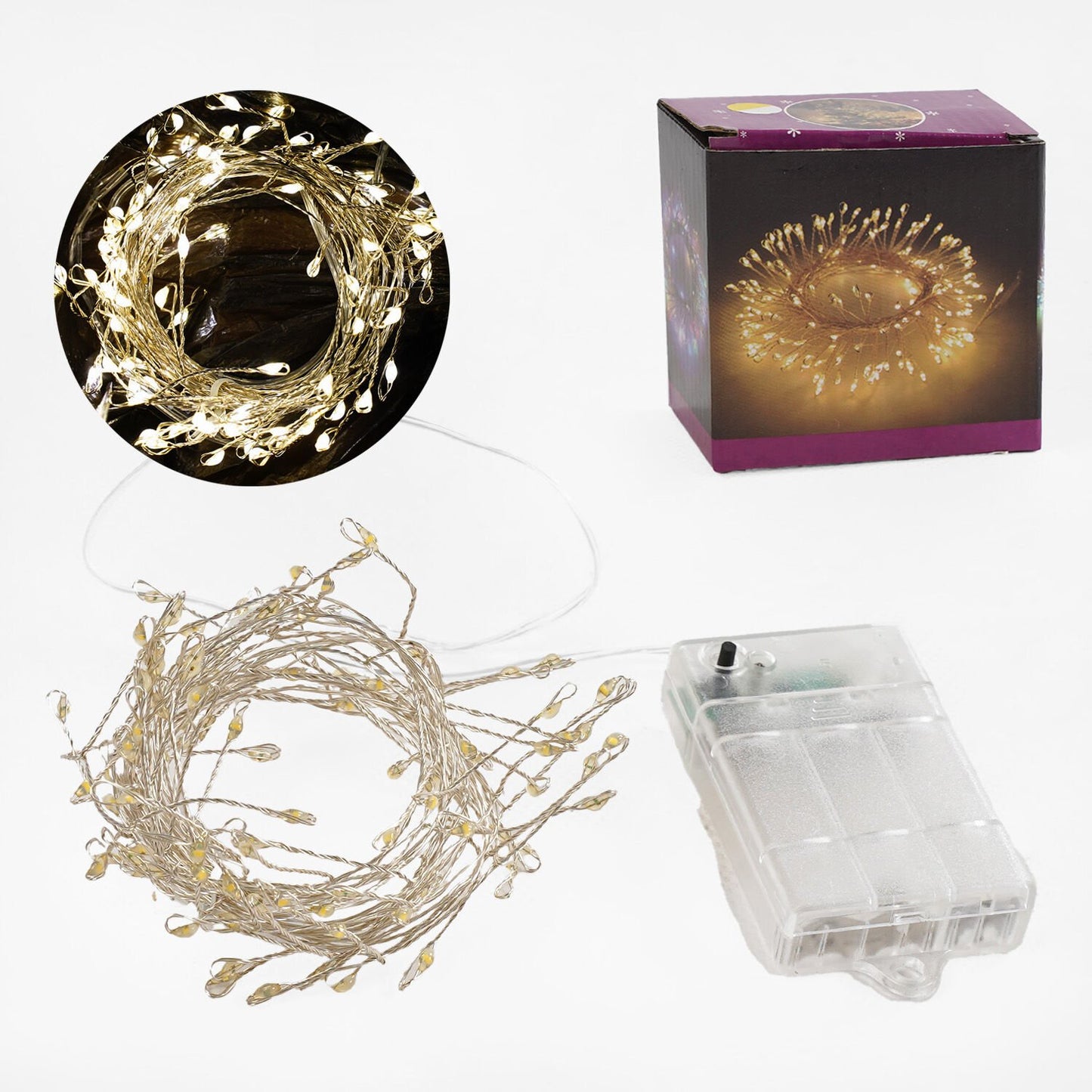 D 36016 Battery-Powered LED String Lights, Yellow Light, 8 Modes, 3 m