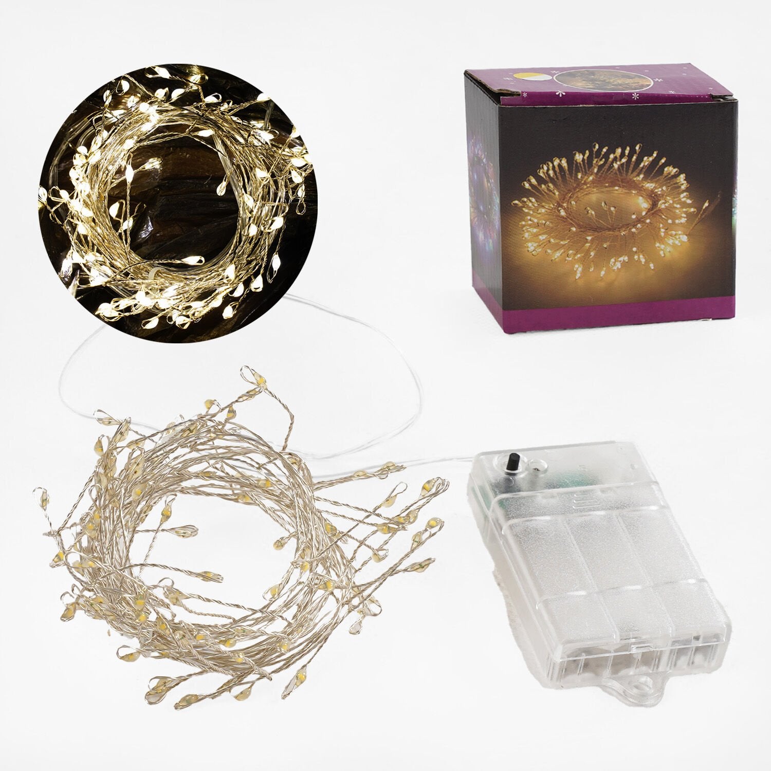 D 36016 Battery-Powered LED String Lights, Yellow Light, 8 Modes, 3 m