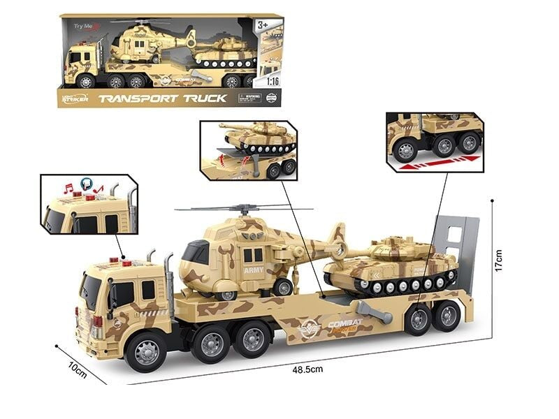 WY 578 F Friction-Powered Transport Truck with Tank, Helicopter, Lights & Sounds