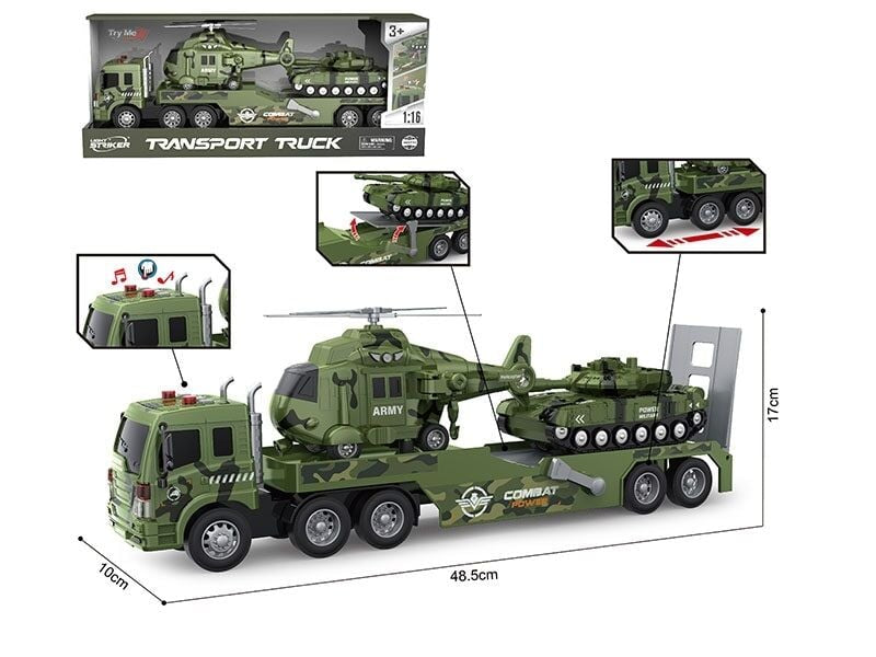WY 578 E Friction-Powered Transport Truck with Tank, Helicopter, Lights & Sounds