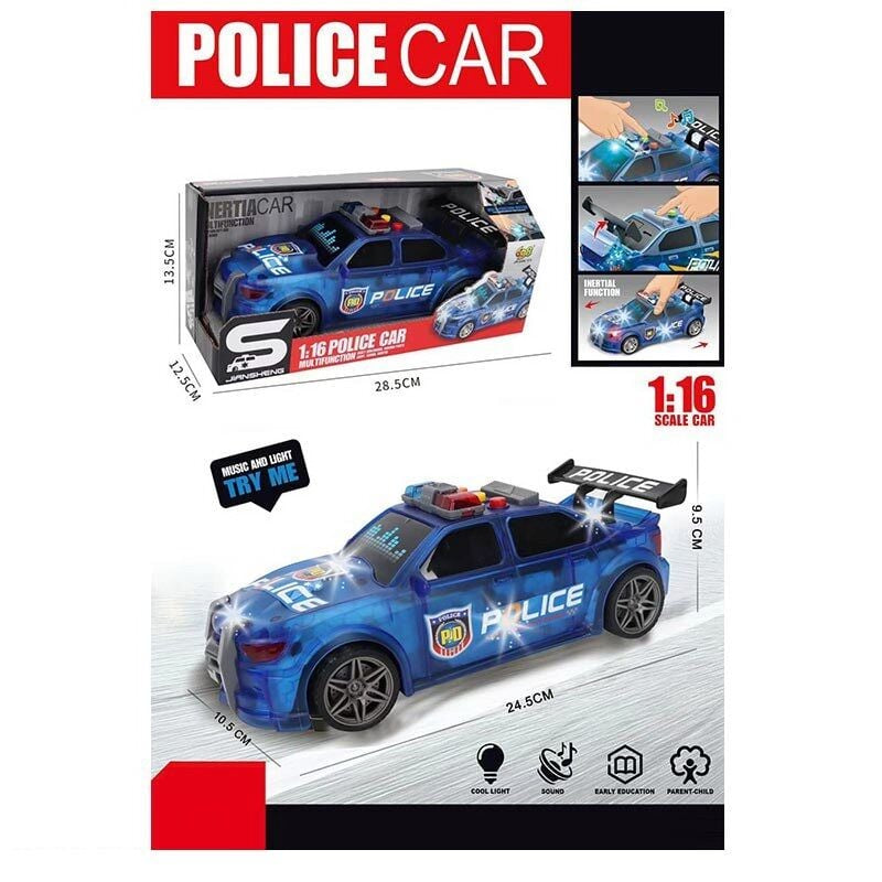 JS 124 H Police Friction-Powered Toy Car with Lights, Sound & Moving Parts in Box