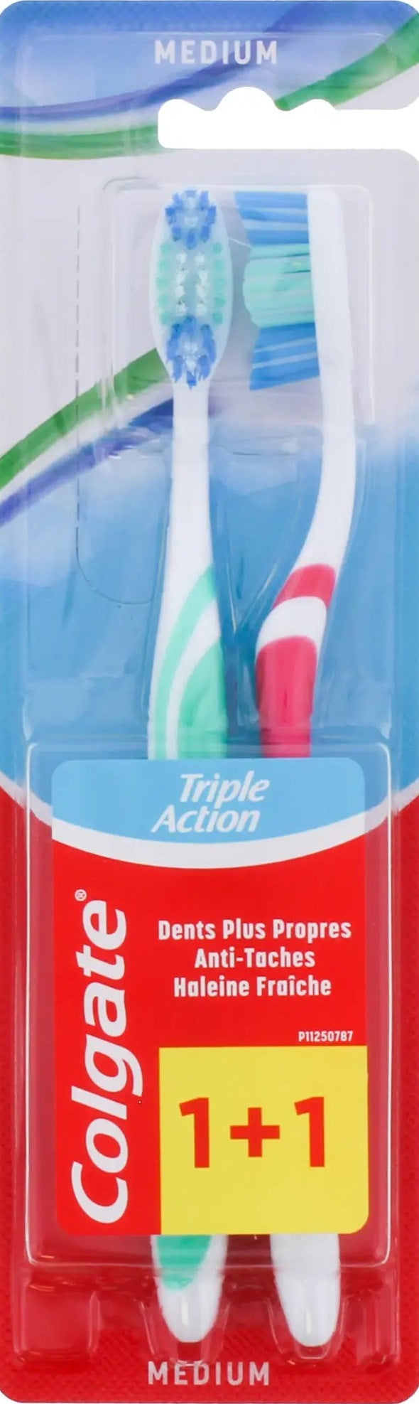 Colgate Triple Action Medium Toothbrush, 1+1 pcs